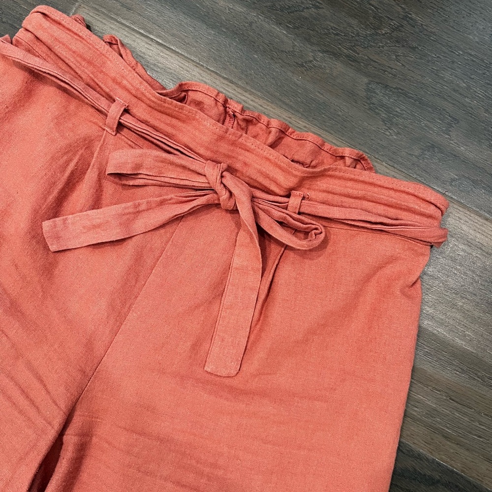 Monteau Rust Wide Leg Paperbag Tie-Waist Pants - Picture 3 of 13